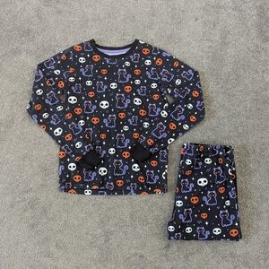 George Girls' Halloween Cotton Pajama Set Size L (10-12) Black Skeleton Cat